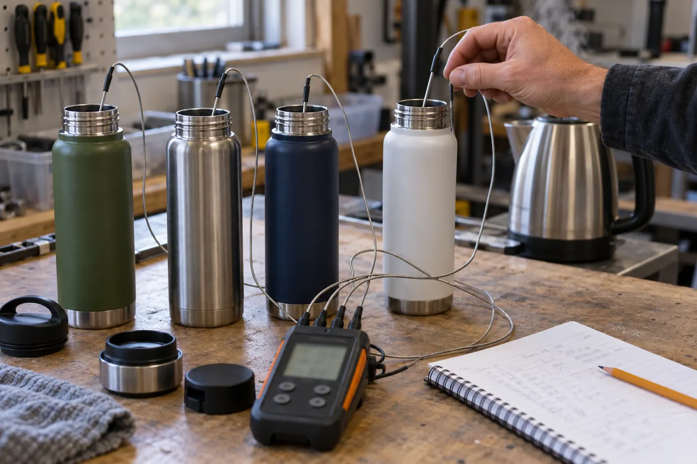 Borracce sul banco prova con le sonde di temperatura inserite